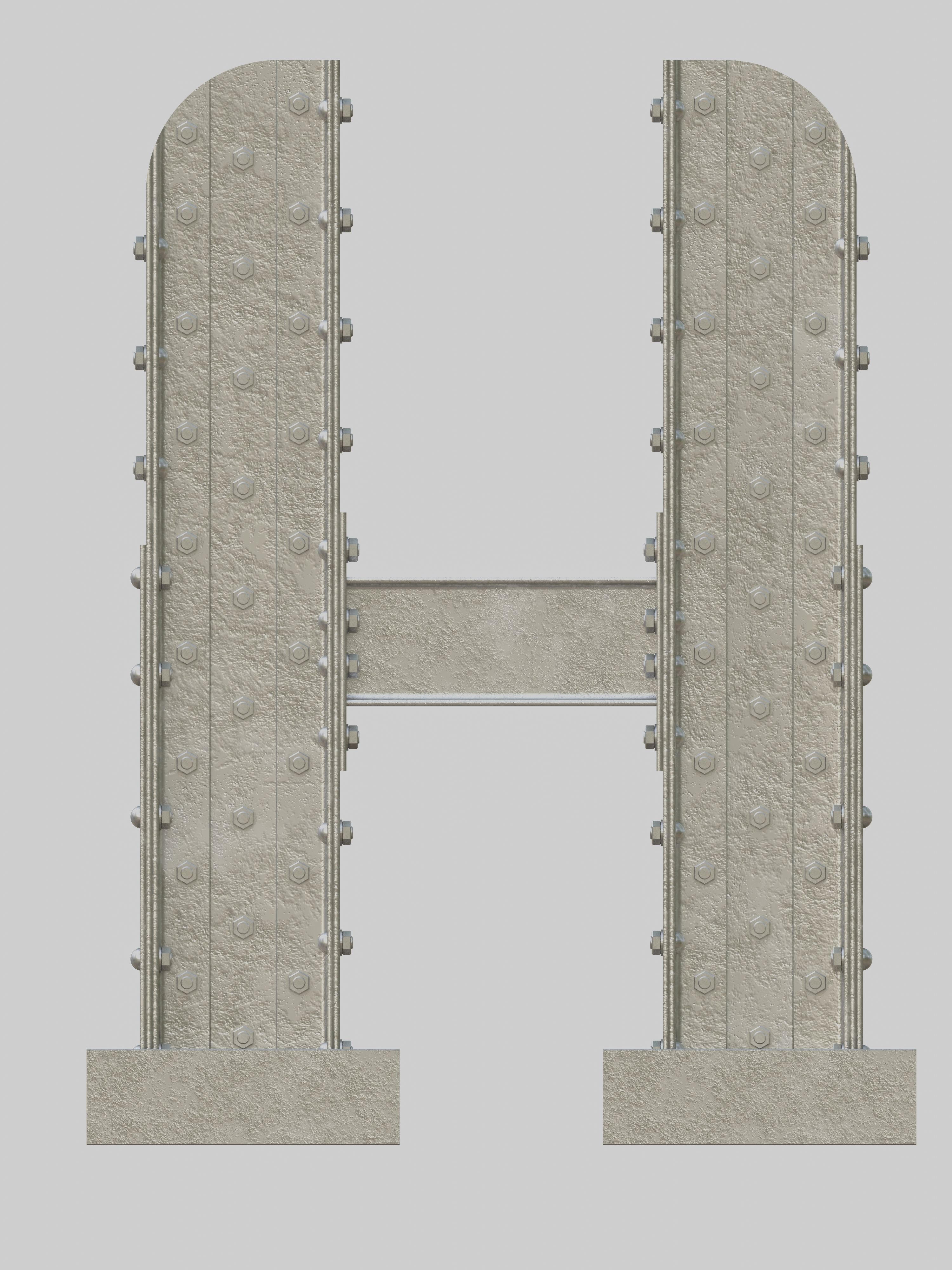 Steel Construction Font - Letter H 3D model_1