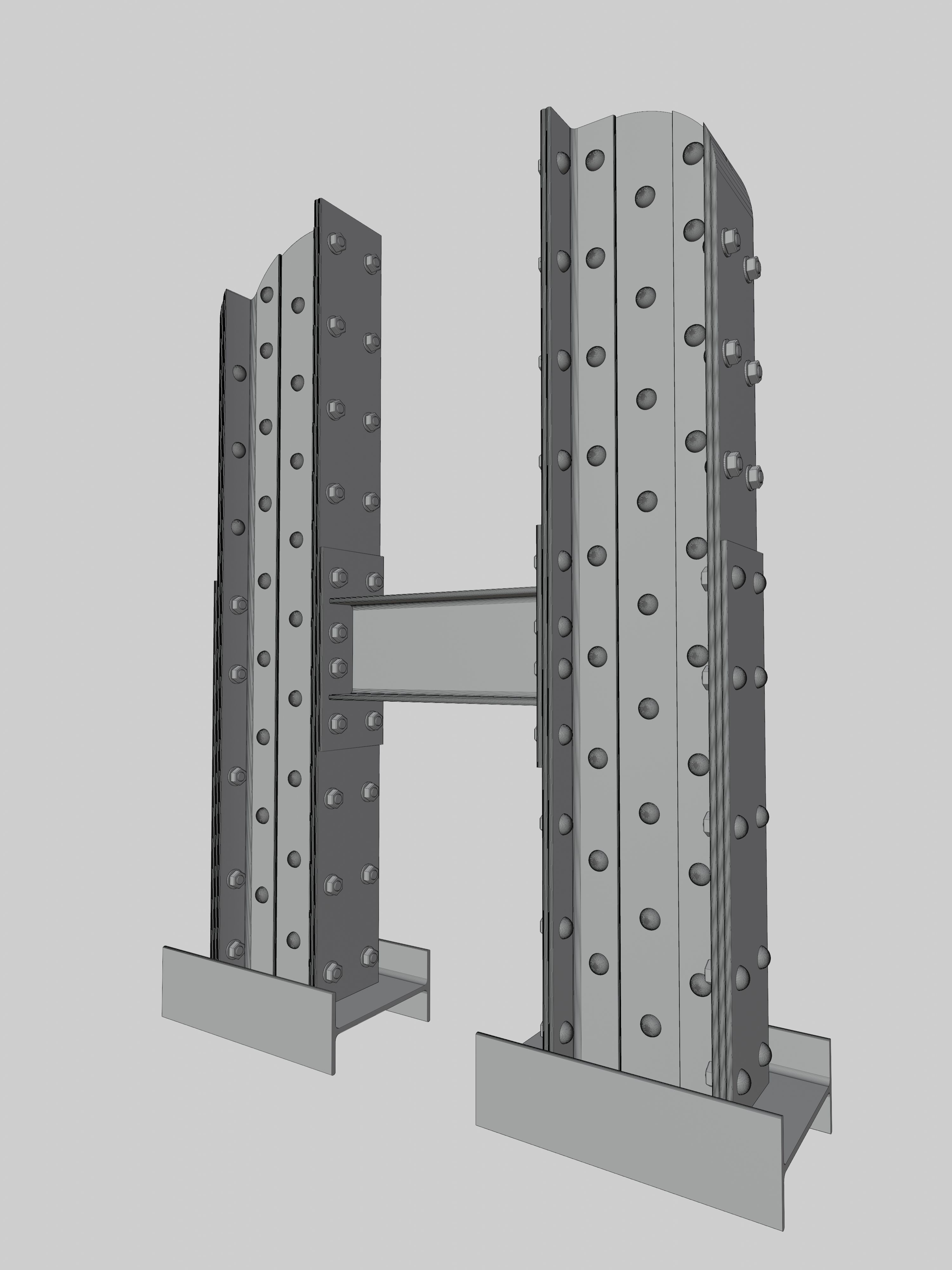 Steel Construction Font - Letter H 3D model_4