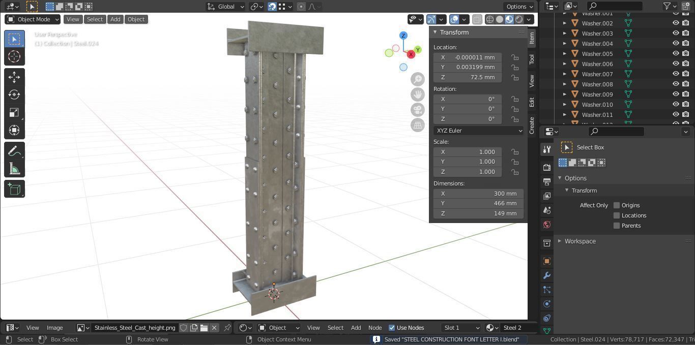 Steel Construction Font - Letter I 3D model_6