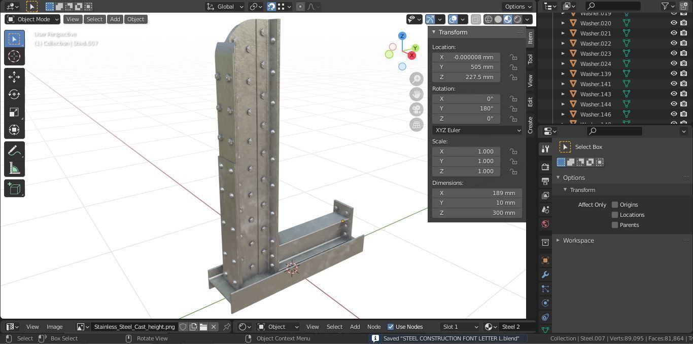 Steel Construction Font - Letter L 3D model_6