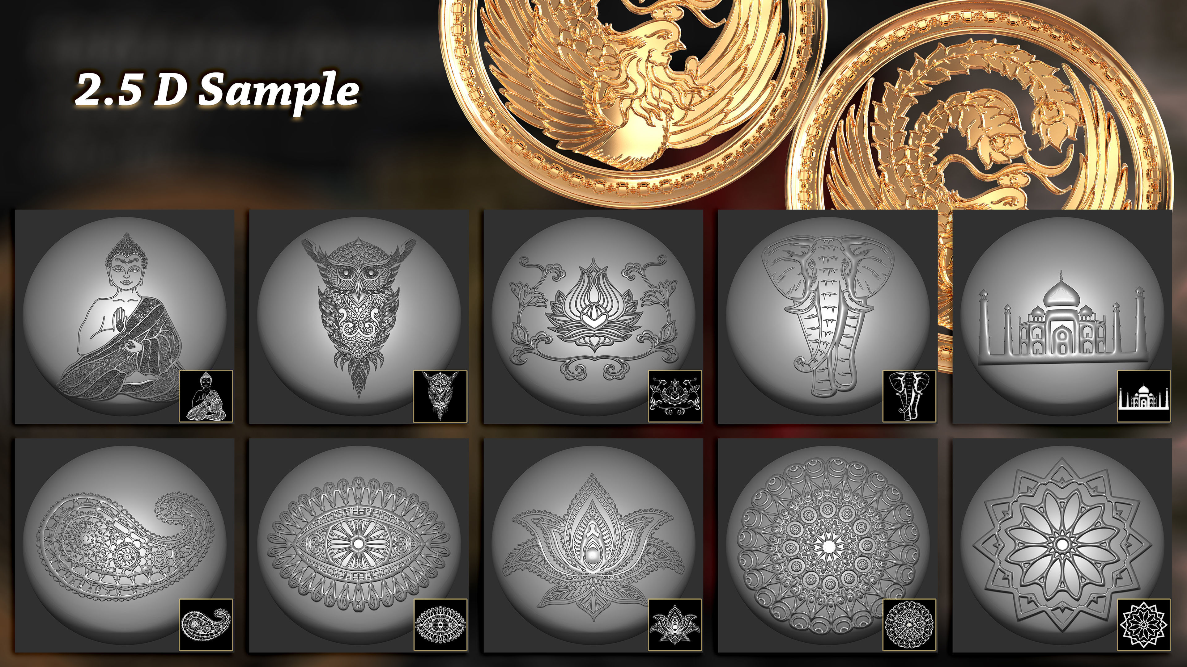 1300 asian element symbol and pattern alpha 3D model_4