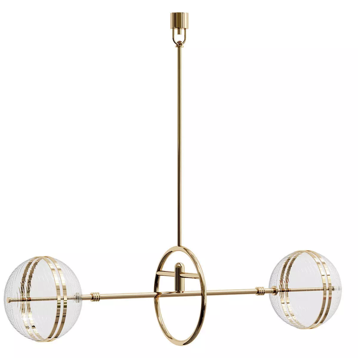 Ayler brass chandelier with two glass globes hanging from it 3D model_0
