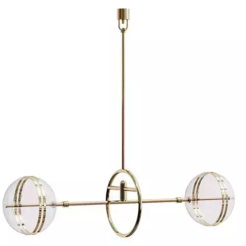 Ayler brass chandelier with two glass globes hanging from it