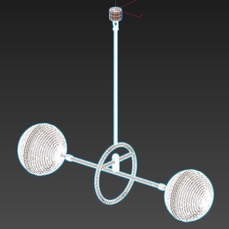 Ayler brass chandelier with two glass globes hanging from it 3D model_3