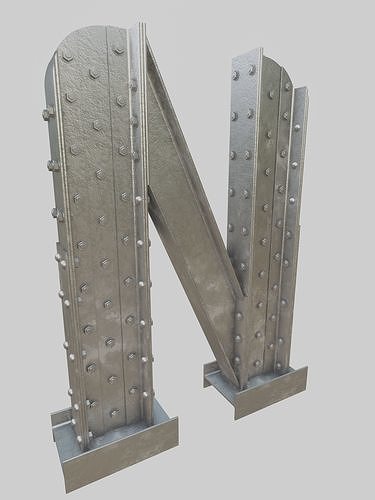 Steel Construction Font - Letter N 3D model