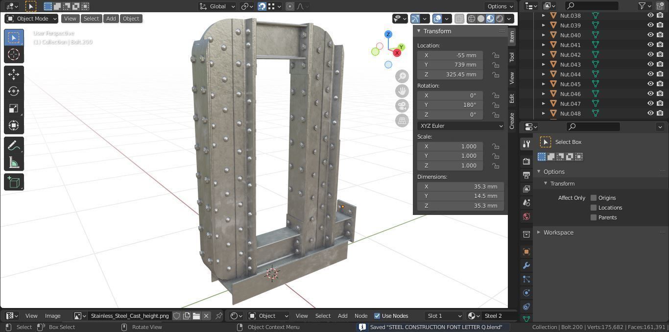 Steel Construction Font - Letter Q 3D model_6