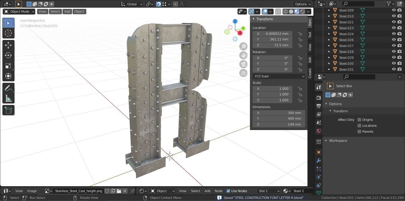 Steel Construction Font - Letter R 3D model_6
