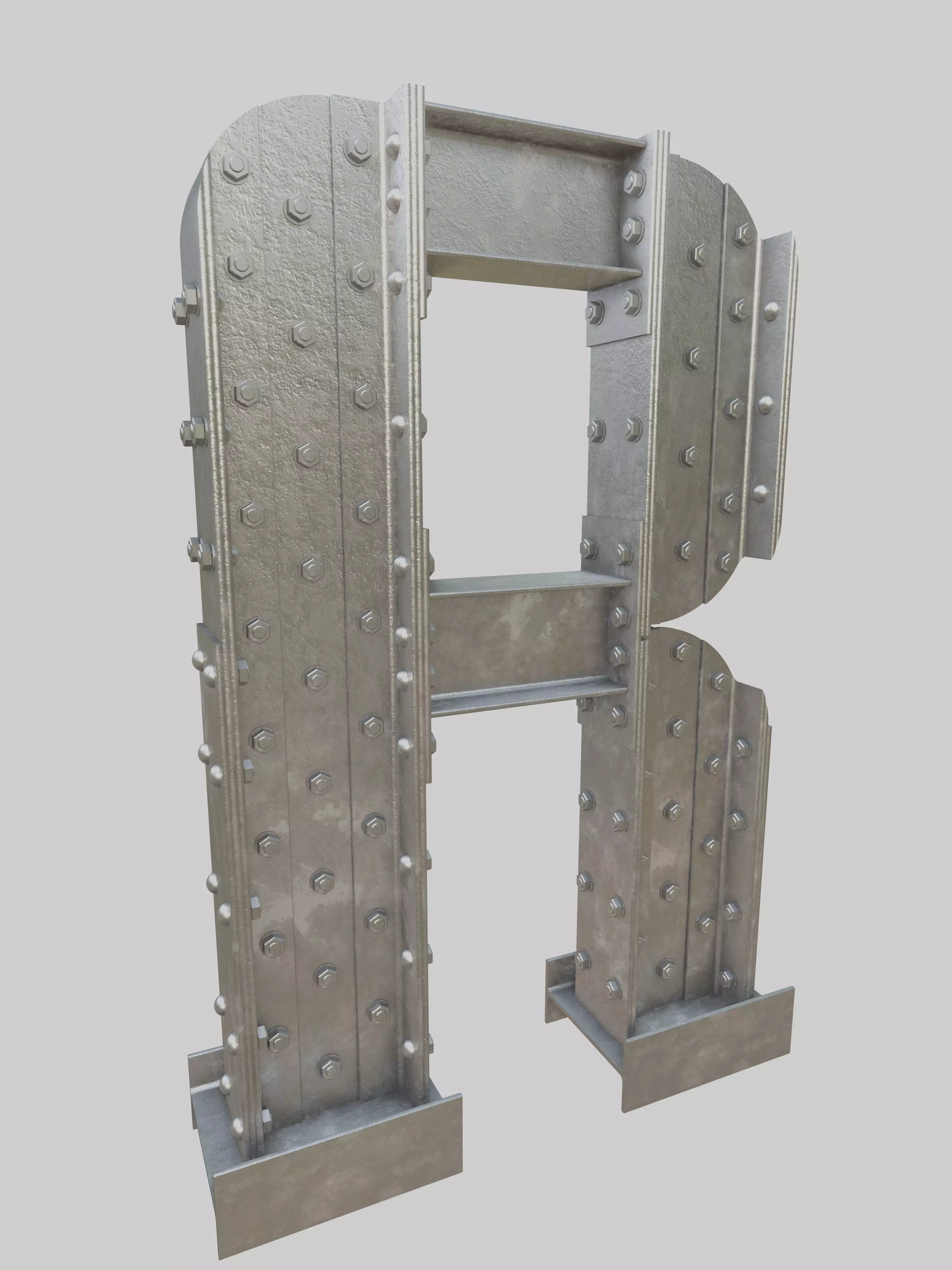 Steel Construction Font - Letter R 3D model_0