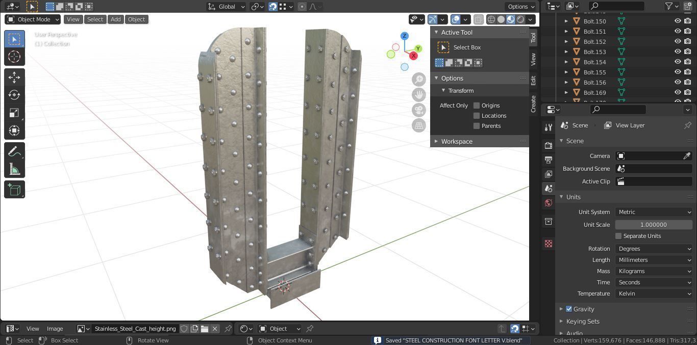 Steel Construction Font - Letter V 3D model_6