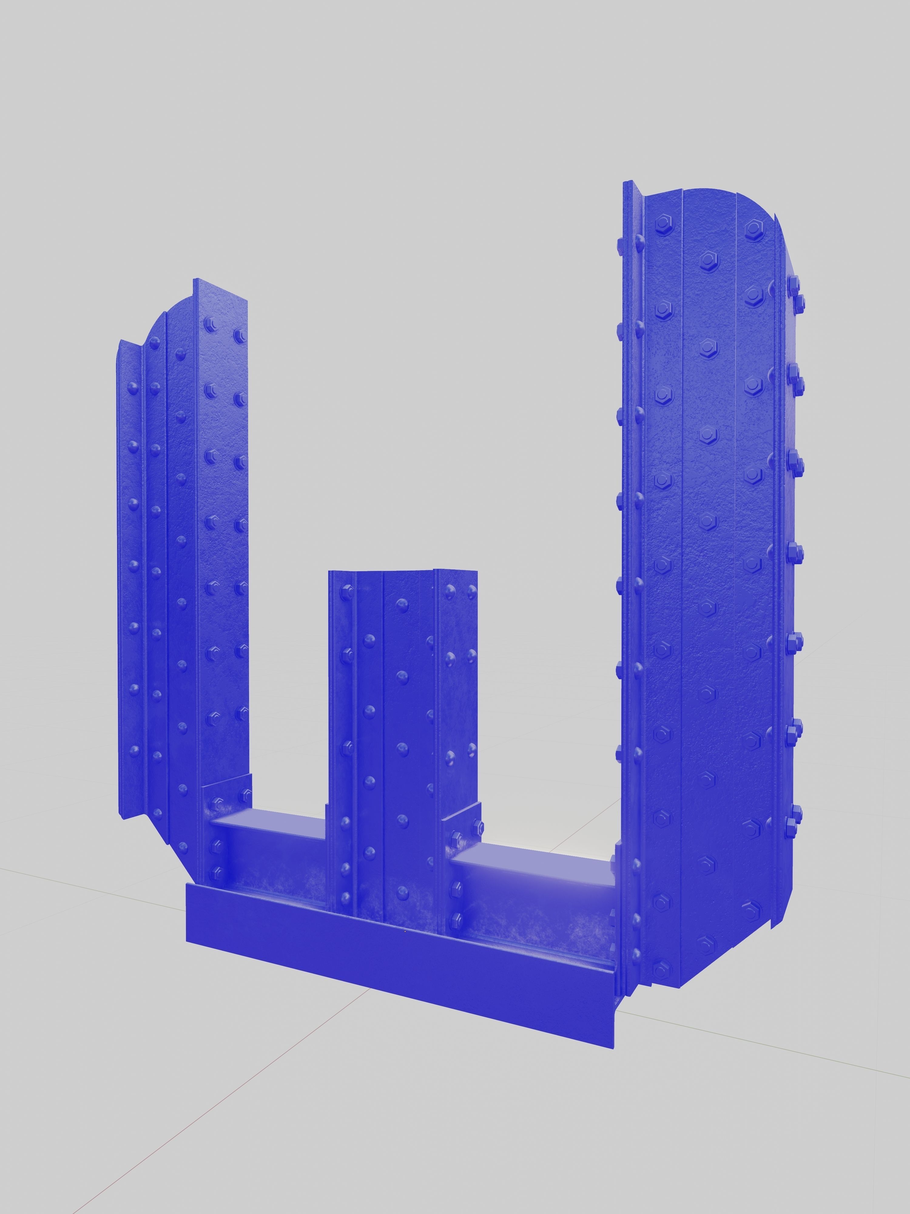 Steel Construction Font - Letter W 3D model_3