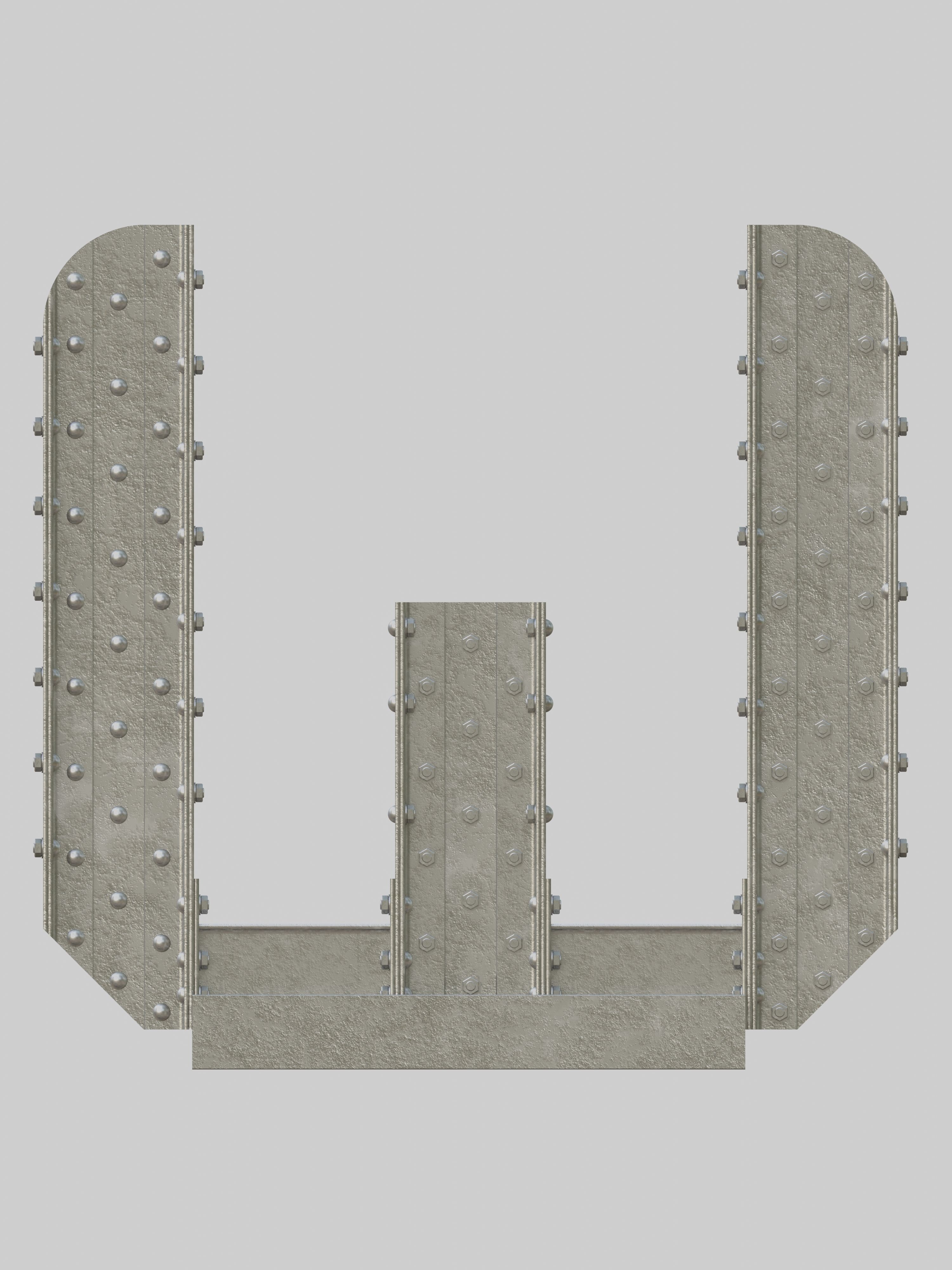 Steel Construction Font - Letter W 3D model_1