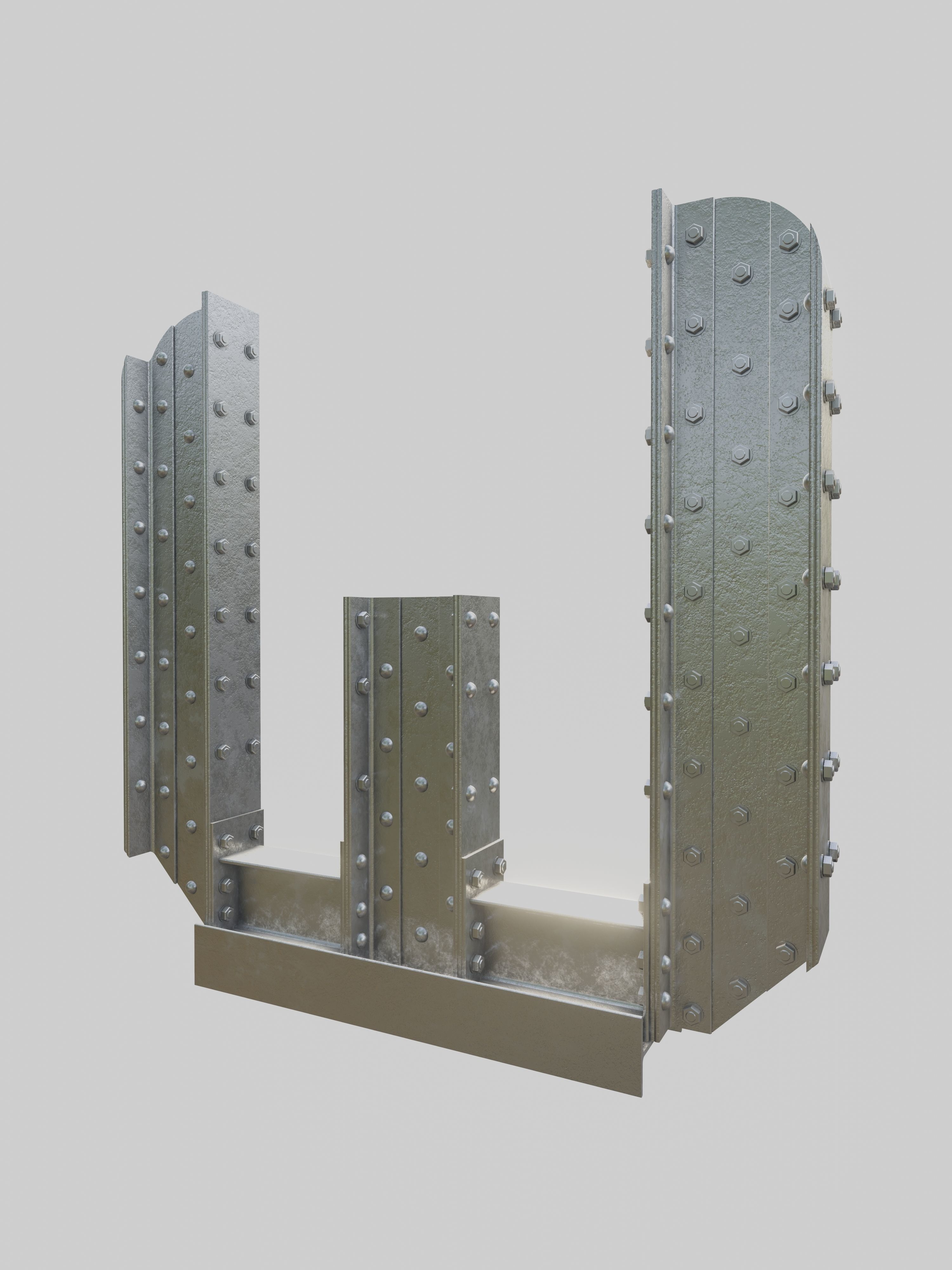 Steel Construction Font - Letter W 3D model_2