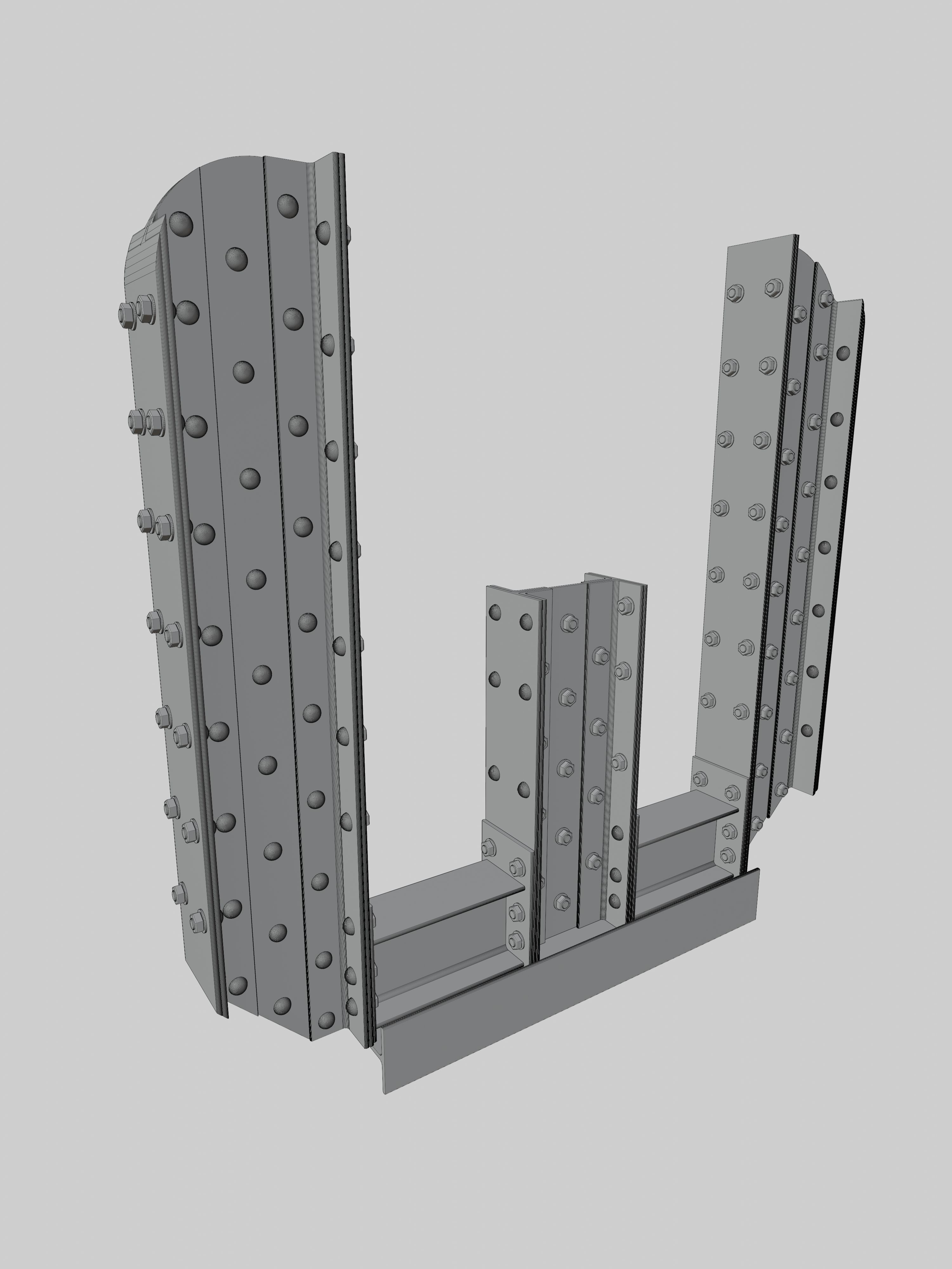Steel Construction Font - Letter W 3D model_5