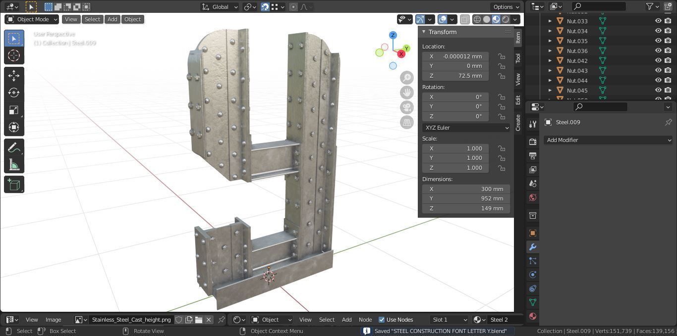 Steel Construction Font - Letter Y 3D model_6