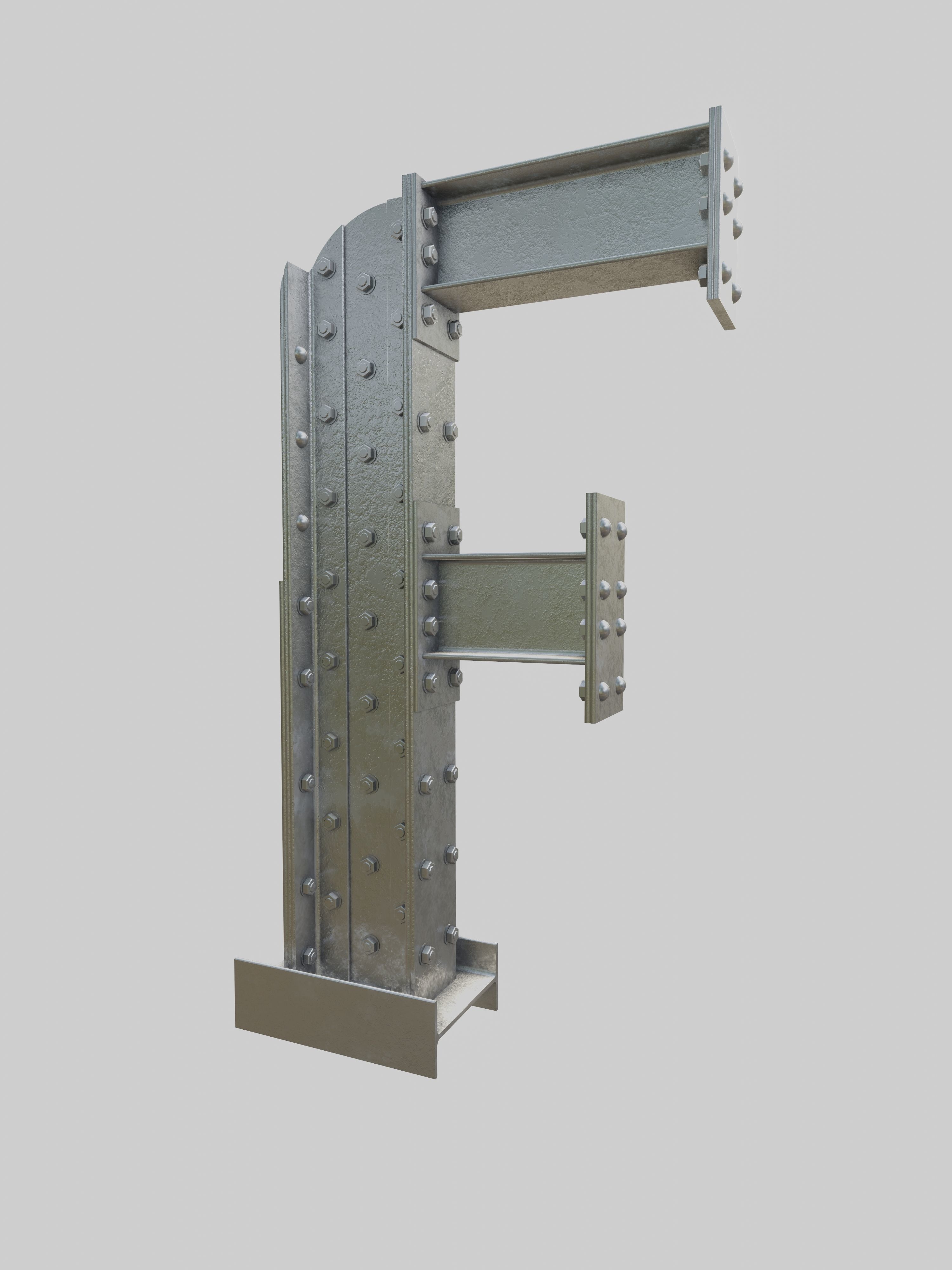 Steel Construction Font - Number7 3D model_2