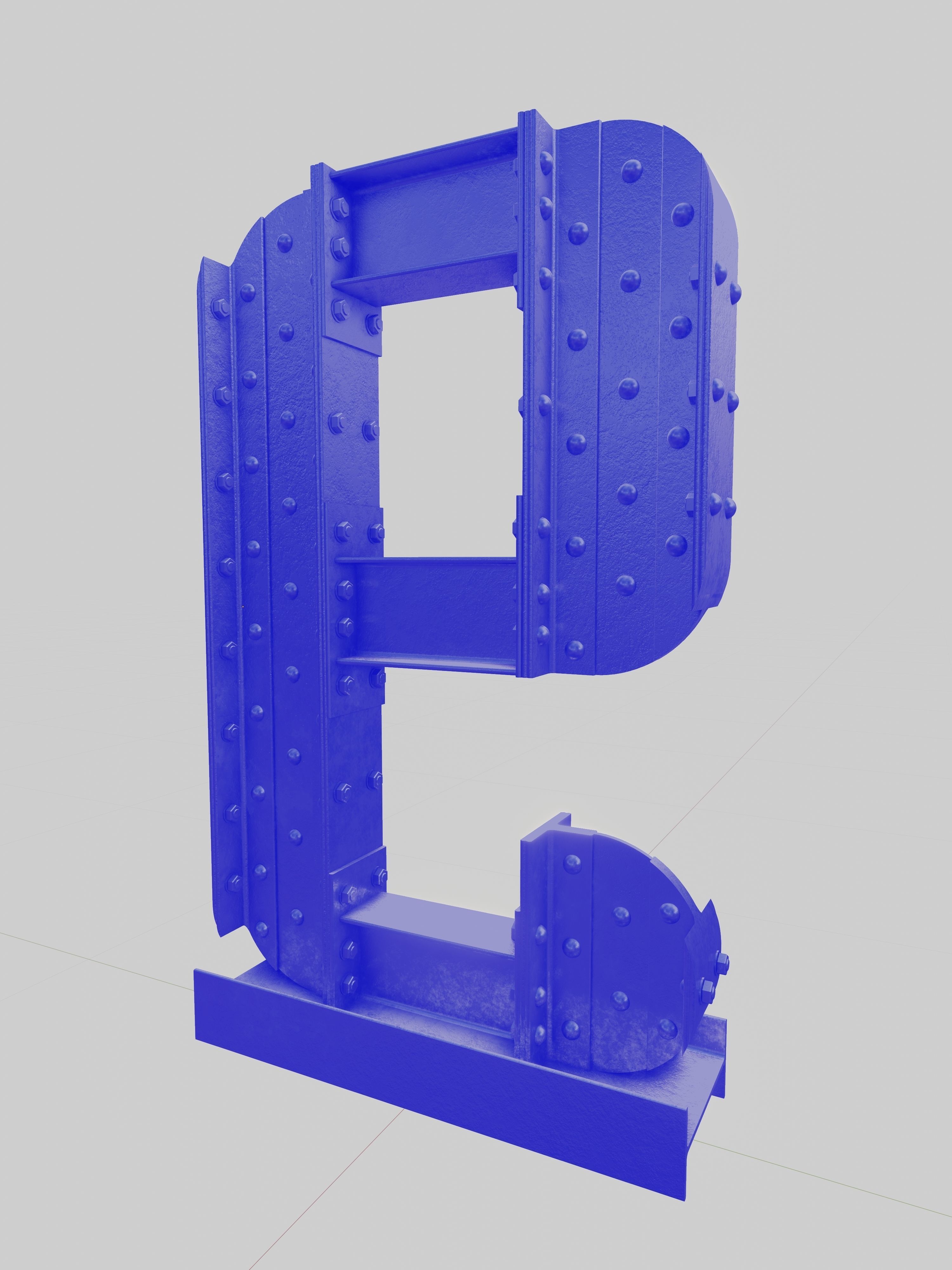 Steel Construction Font - Number 9 3D model_3