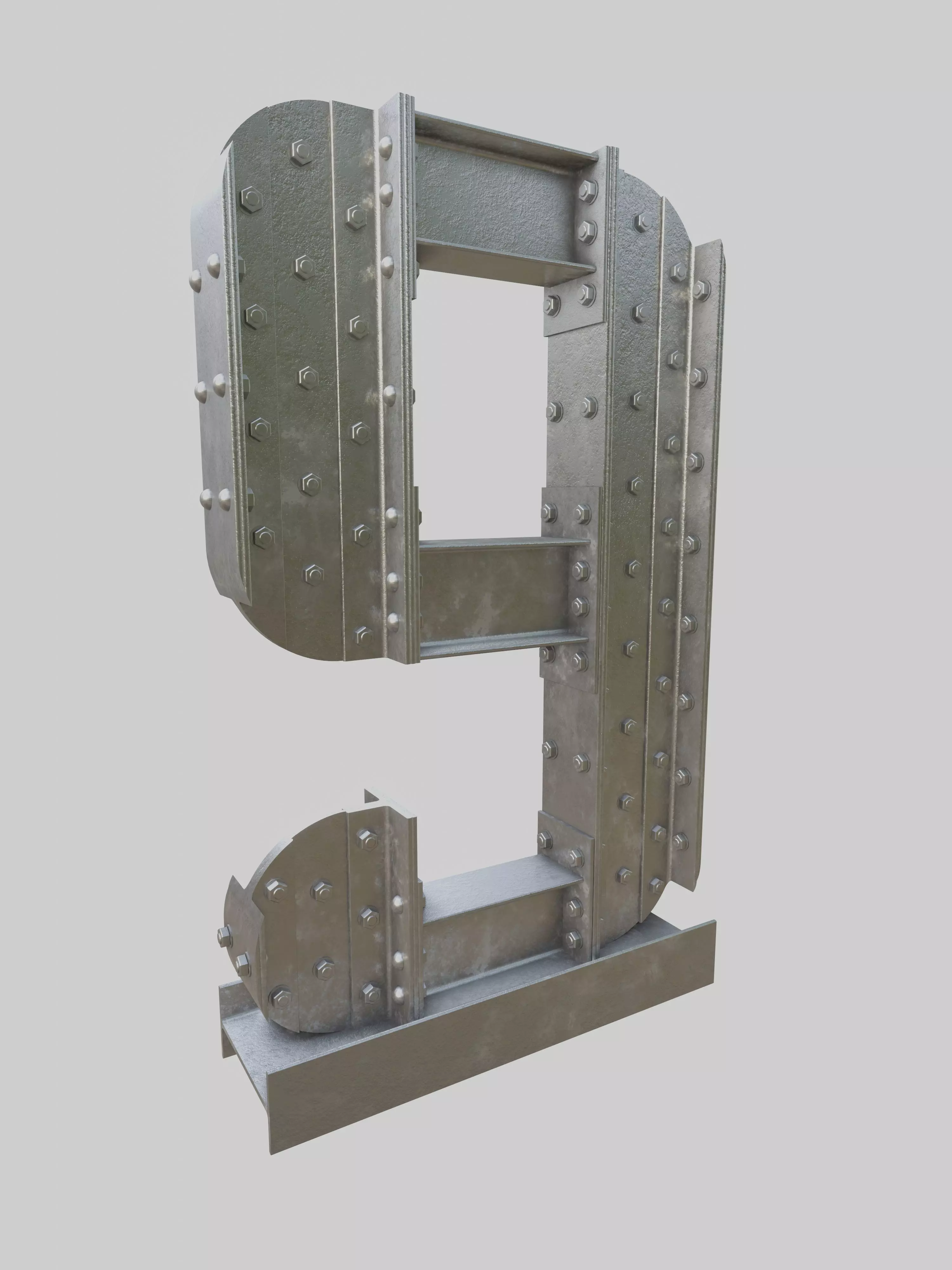Steel Construction Font - Number 9 3D model_0