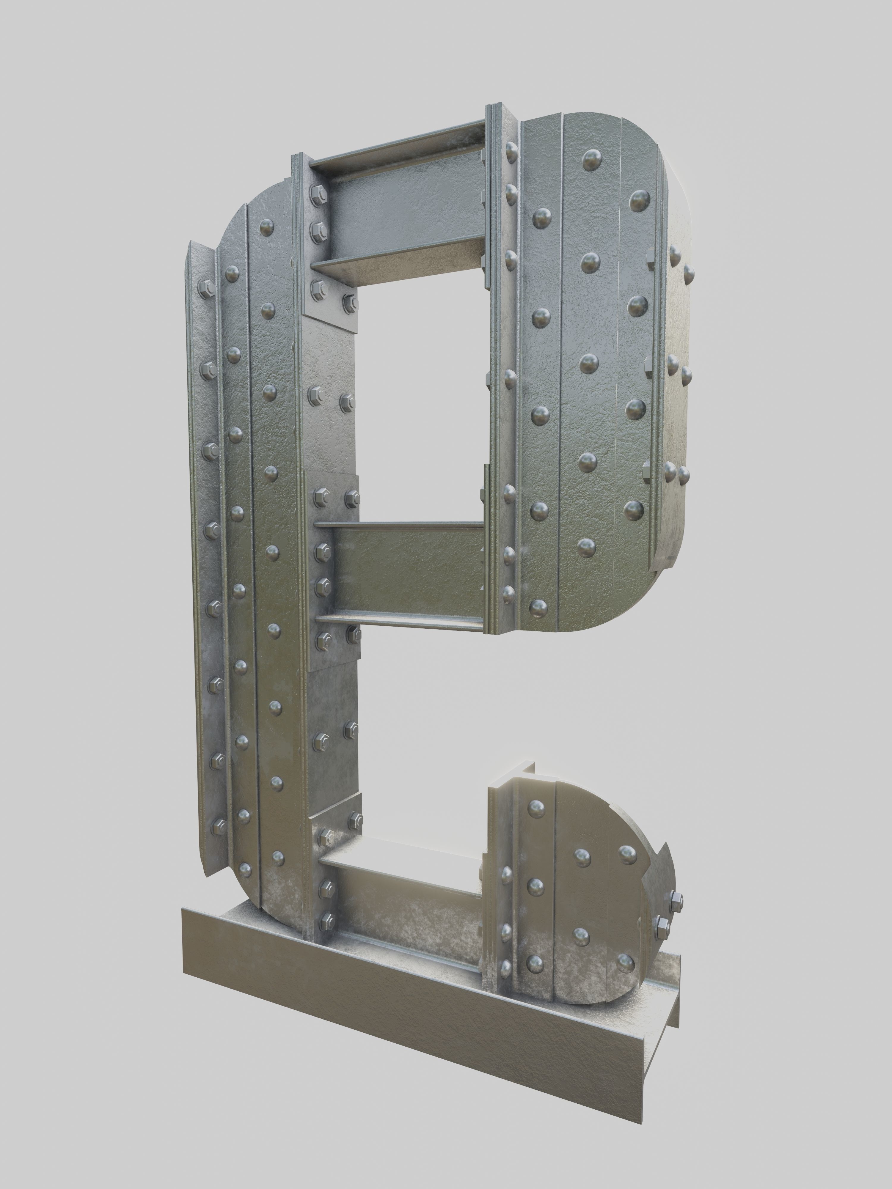Steel Construction Font - Number 9 3D model_2