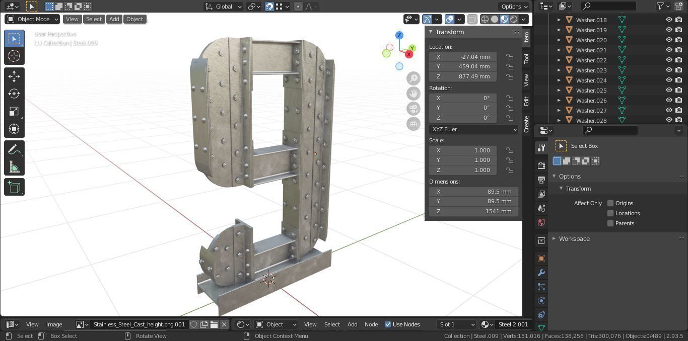 Steel Construction Font - Number 9 3D model_6