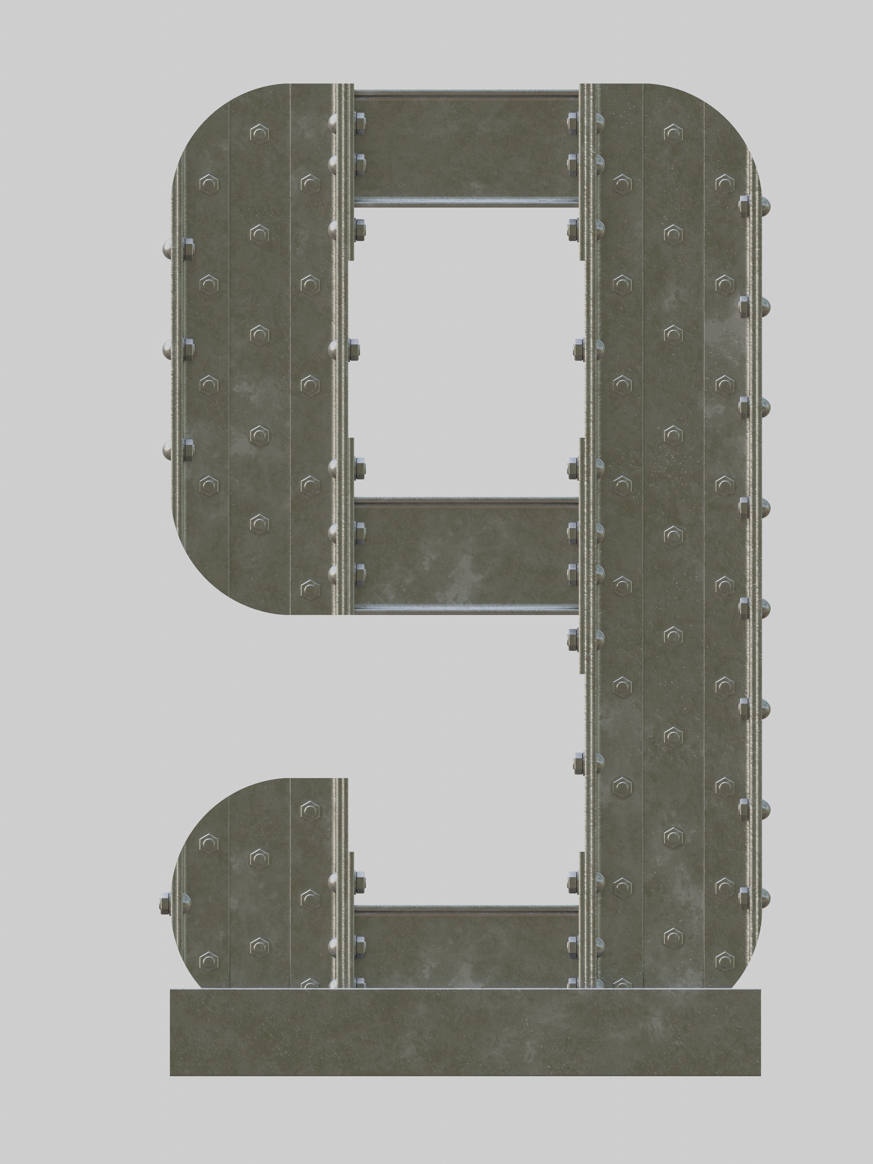 Steel Construction Font - Number 9 3D model_1