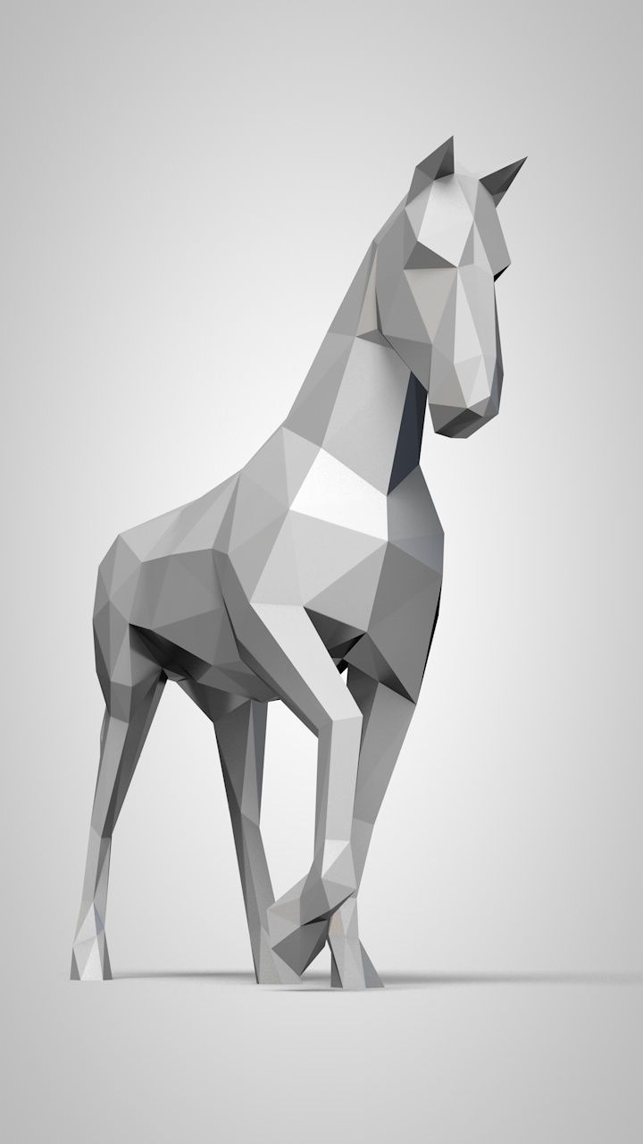 Low poly horse polygonal 3D print model_7