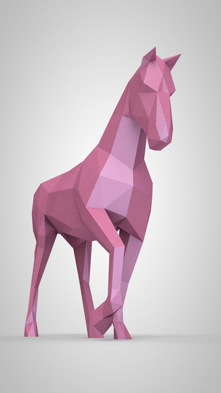 Low poly horse polygonal 3D print model_8
