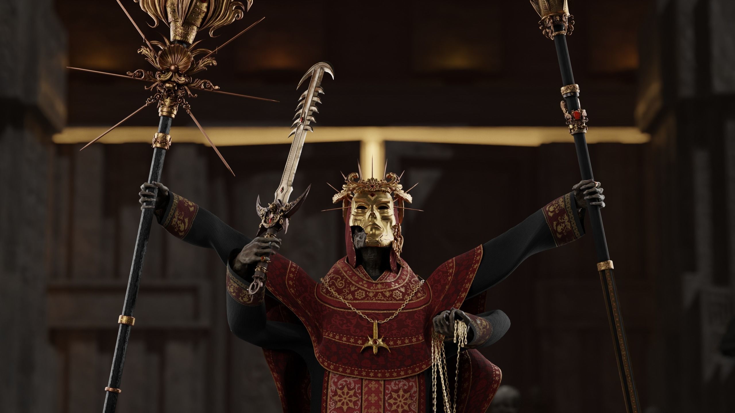 Undead Priest Necromancer Low-poly 3D model_3