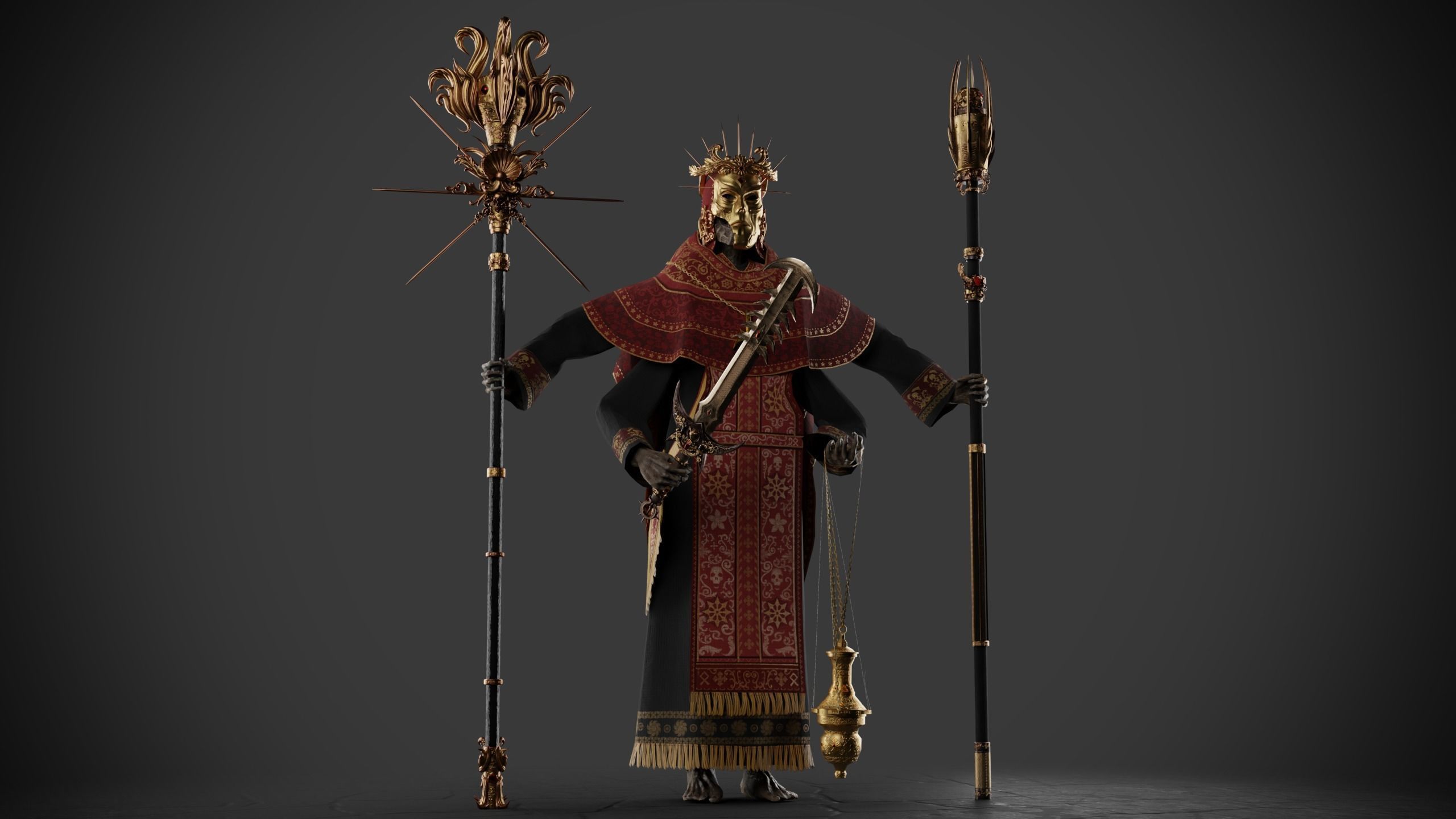 Undead Priest Necromancer Low-poly 3D model_13