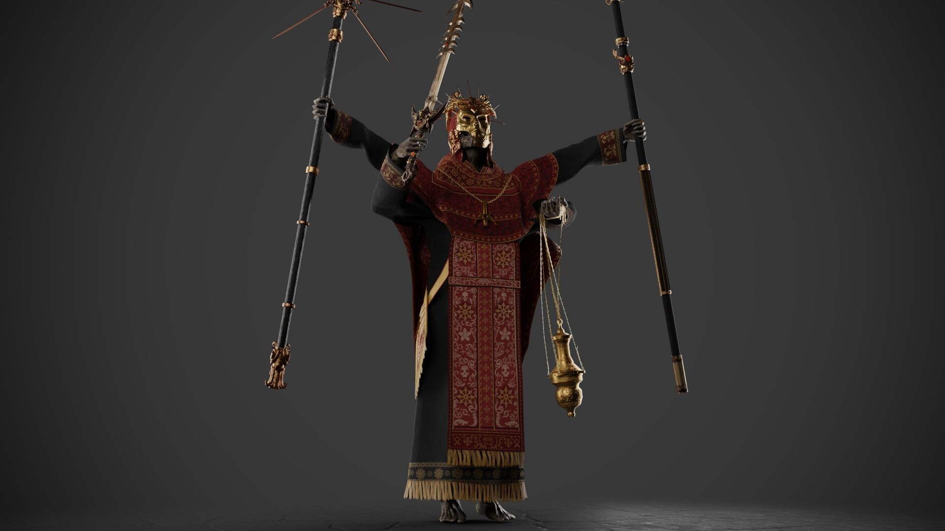 Undead Priest Necromancer Low-poly 3D model_18