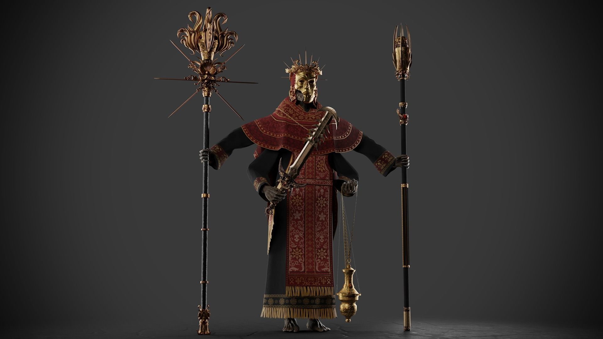 Undead Priest Necromancer Low-poly 3D model_14