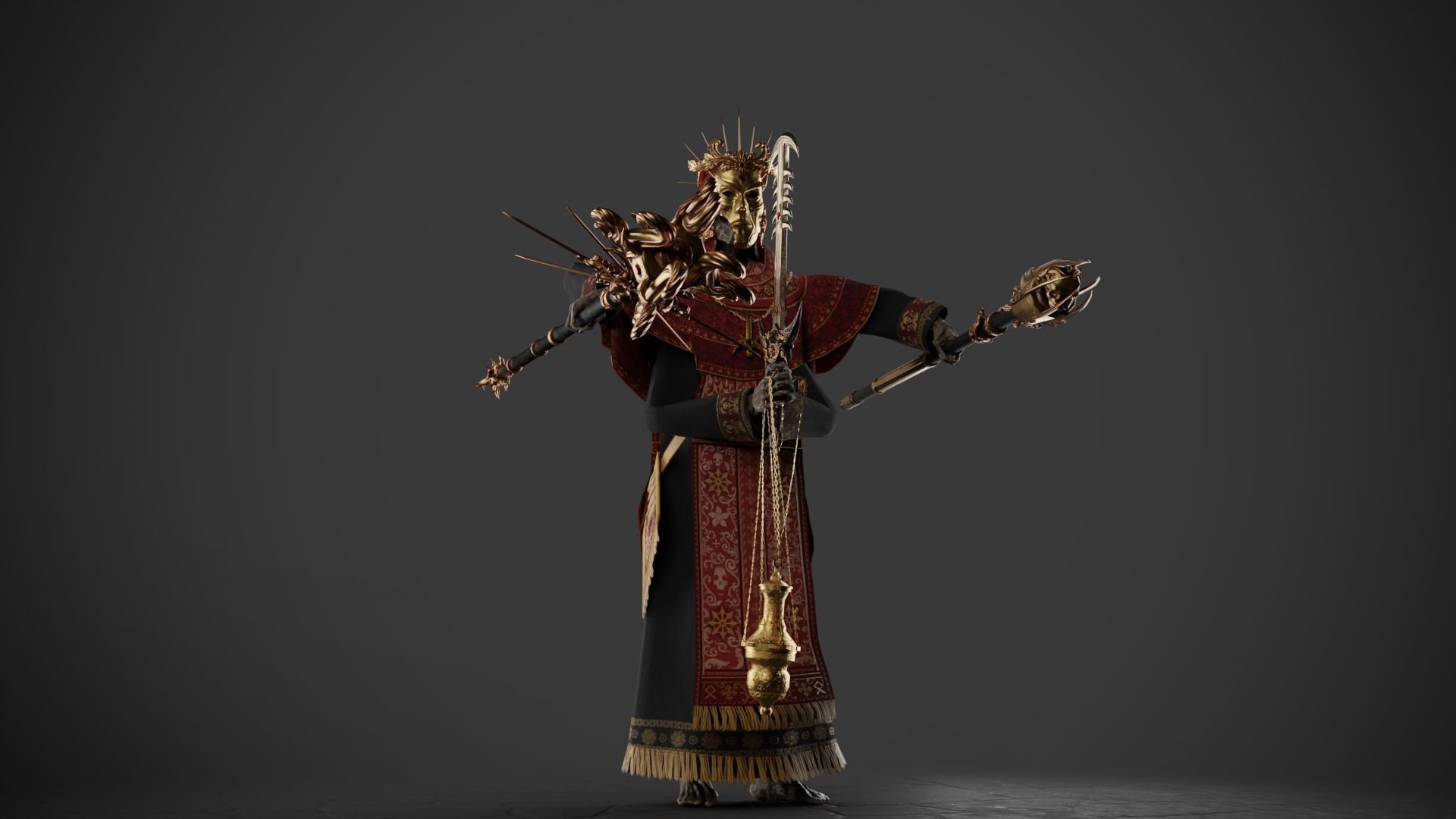 Undead Priest Necromancer Low-poly 3D model_17