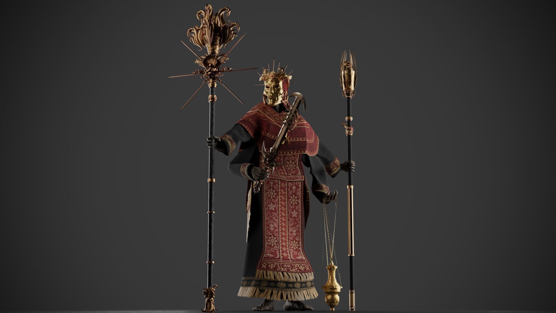 Undead Priest Necromancer Low-poly 3D model_15
