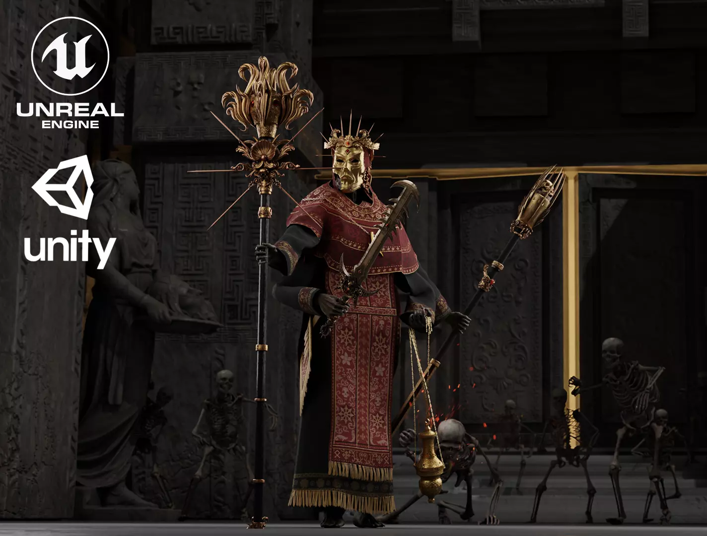 Undead Priest Necromancer Low-poly 3D model_0