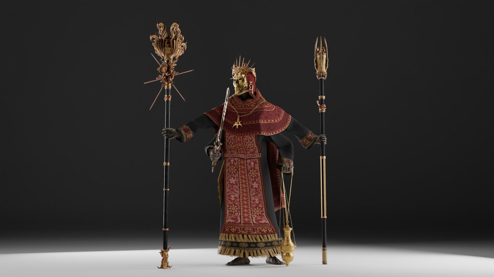 Undead Priest Necromancer Low-poly 3D model_35