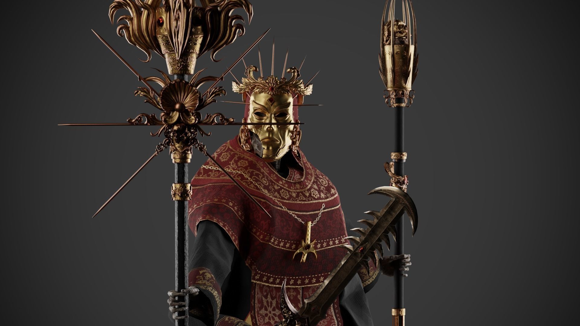 Undead Priest Necromancer Low-poly 3D model_16