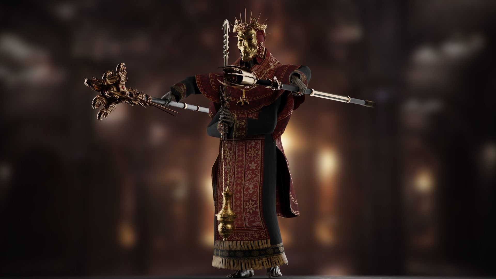 Undead Priest Necromancer Low-poly 3D model_12