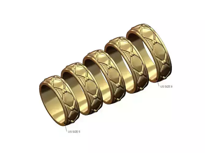 Beaded cross diamond engraving band US sizes 5to9