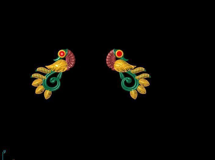 peckok pair of gold and peacock earrings 3D print model_3