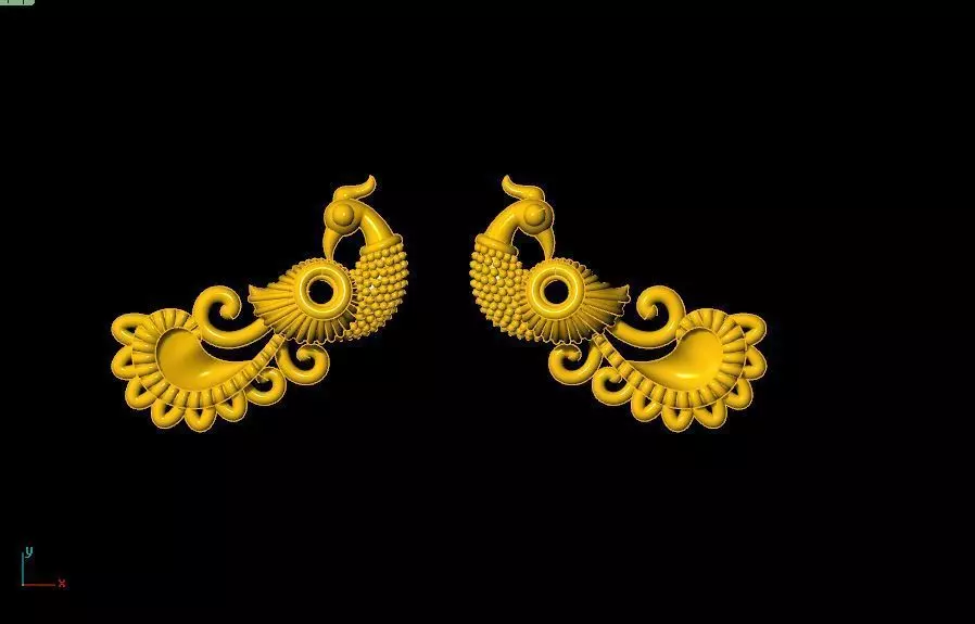 peckok pair of gold and peacock earrings 3D print model_0