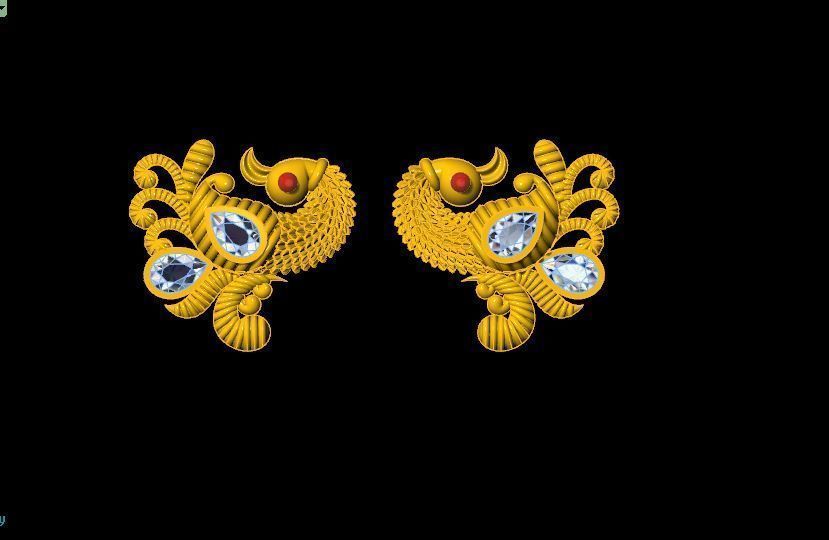 peckok pair of gold and peacock earrings 3D print model_6