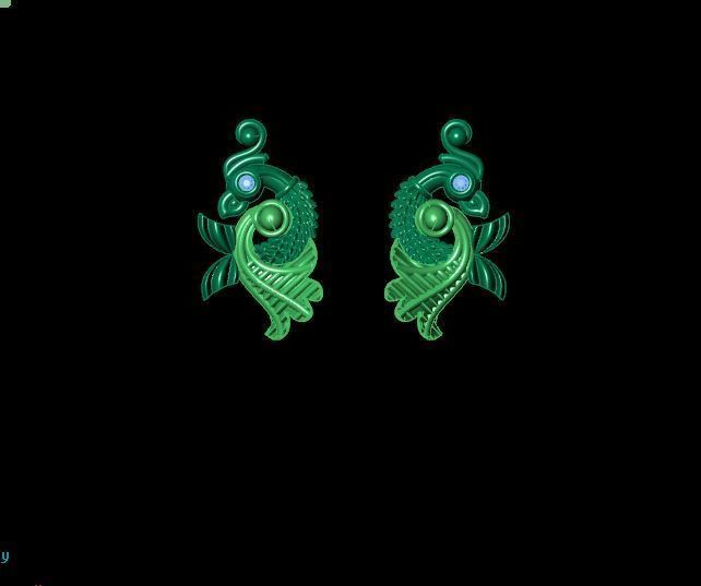 peckok pair of gold and peacock earrings 3D print model_7
