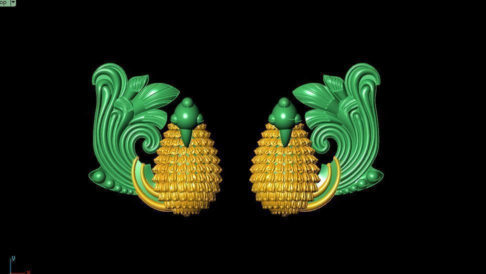 peckok pair of gold and peacock earrings 3D print model_11