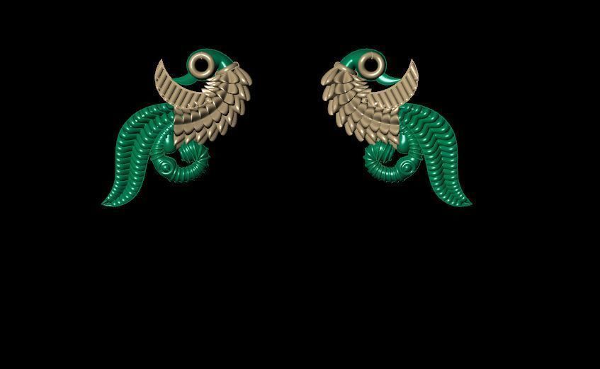 peckok pair of gold and peacock earrings 3D print model_30