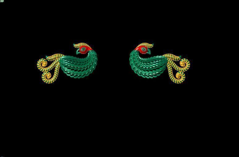 peckok pair of gold and peacock earrings 3D print model_25