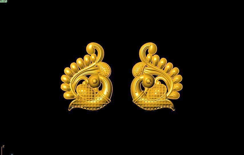 peckok pair of gold and peacock earrings 3D print model_32