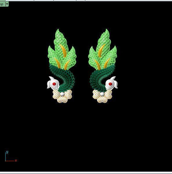 peckok pair of gold and peacock earrings 3D print model_2