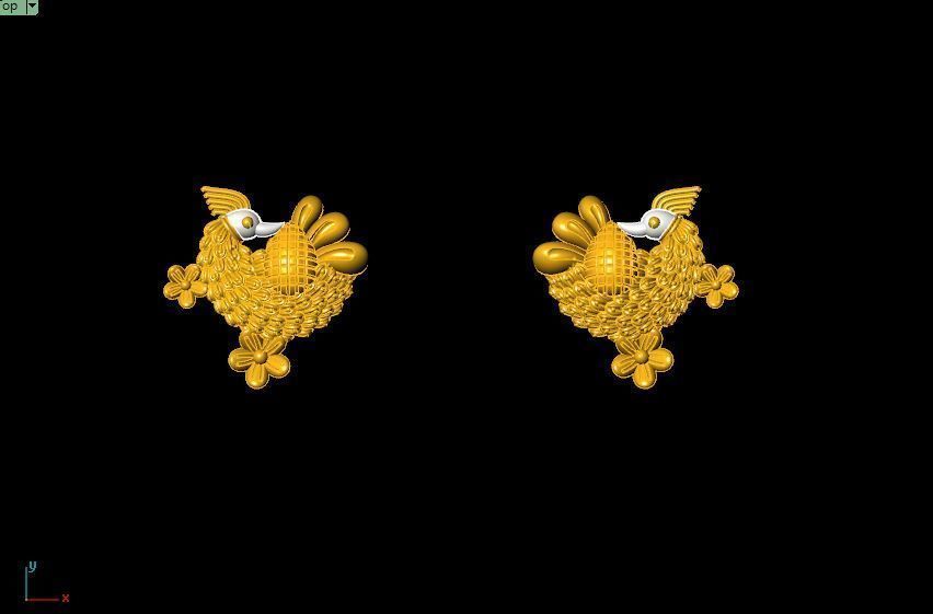 peckok pair of gold and peacock earrings 3D print model_4