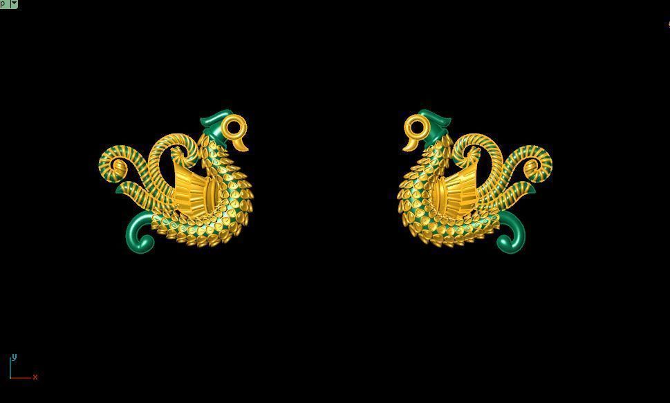 peckok pair of gold and peacock earrings 3D print model_13