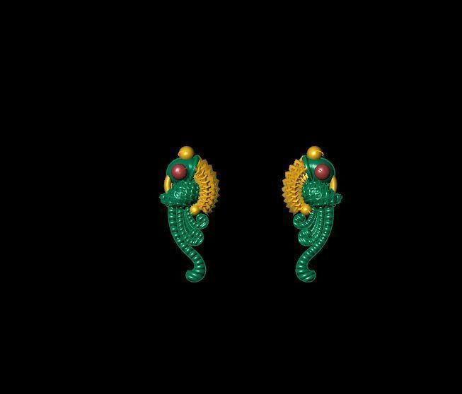 peckok pair of gold and peacock earrings 3D print model_17