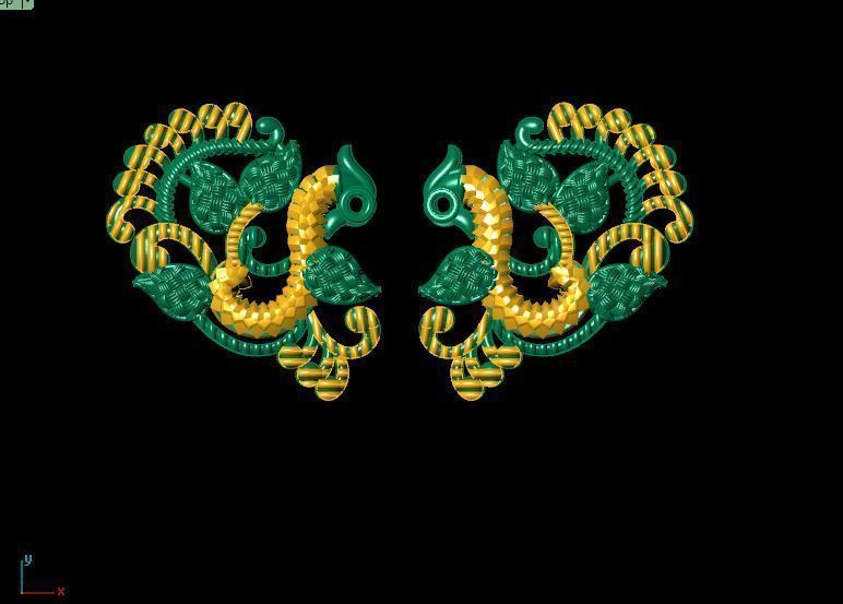 peckok pair of gold and peacock earrings 3D print model_20